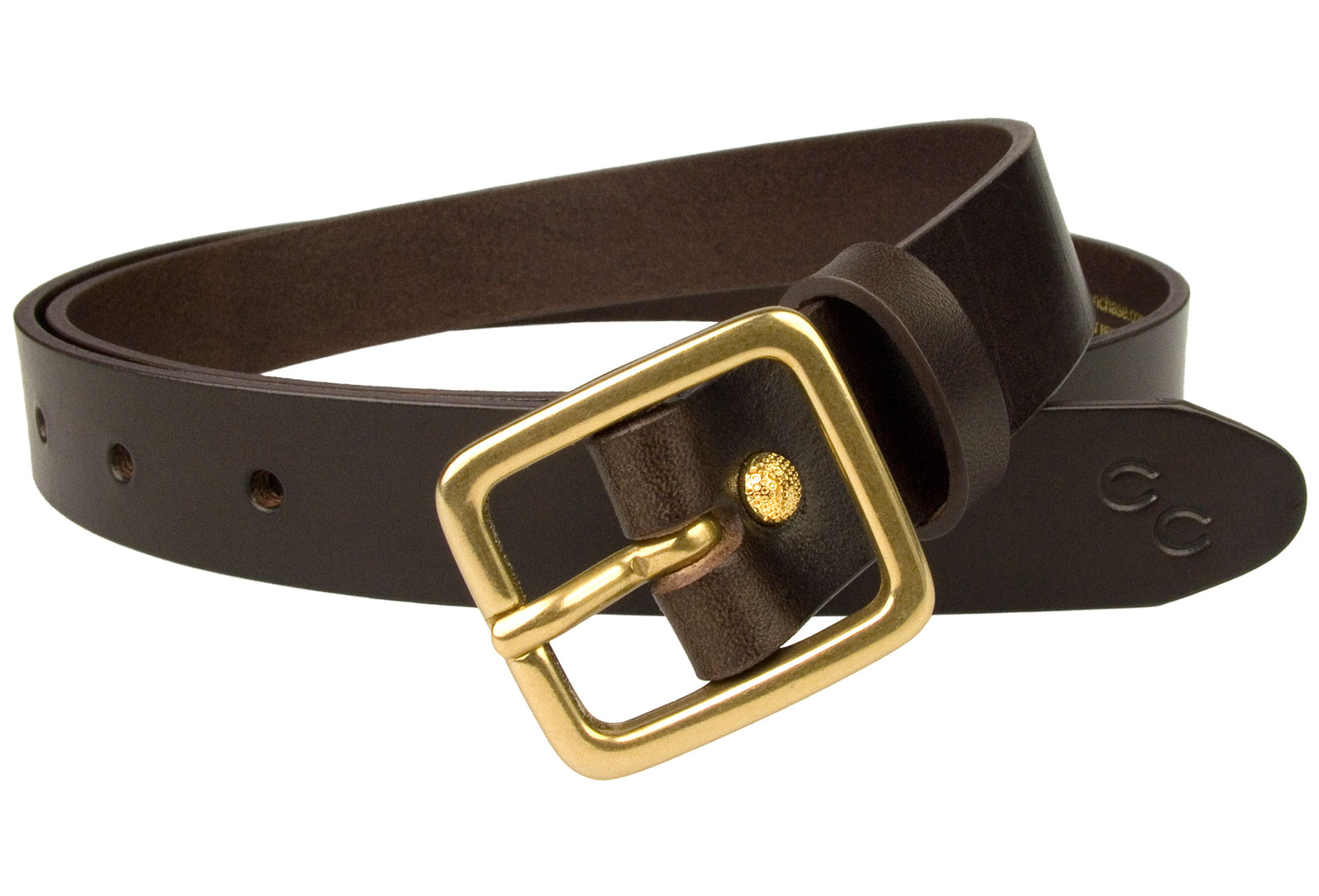 Narrow Leather Belt - Dark Brown- Solid Brass Buckle - Champion Chase