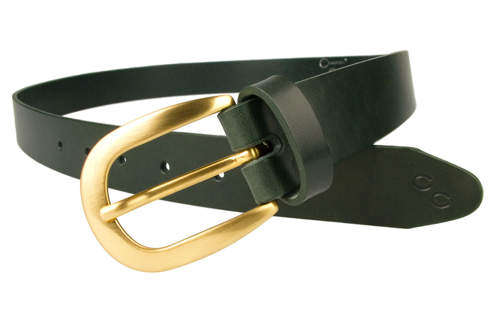 Womens Green Leather Belt Gold Plated Buckle - Champion Chase