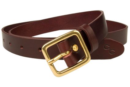 Narrow Leather Belt Mulberry Colour With Solid Brass Buckle. Made In UK with Italian Full Grain Vegetable Tanned Leather and Italian Made Solid Brass Buckle 2.5 cm Wide.