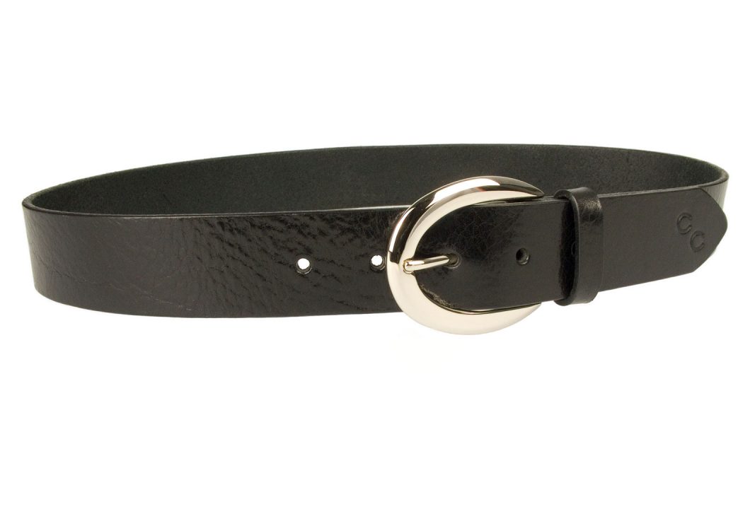 Womens Black Leather Jeans Belt. Made In UK With Italian Full Grain Leather. High Quality Solid Brass Nickel Plated Buckle. 37cm Wide. Leather Approximately 3.5cm thick.