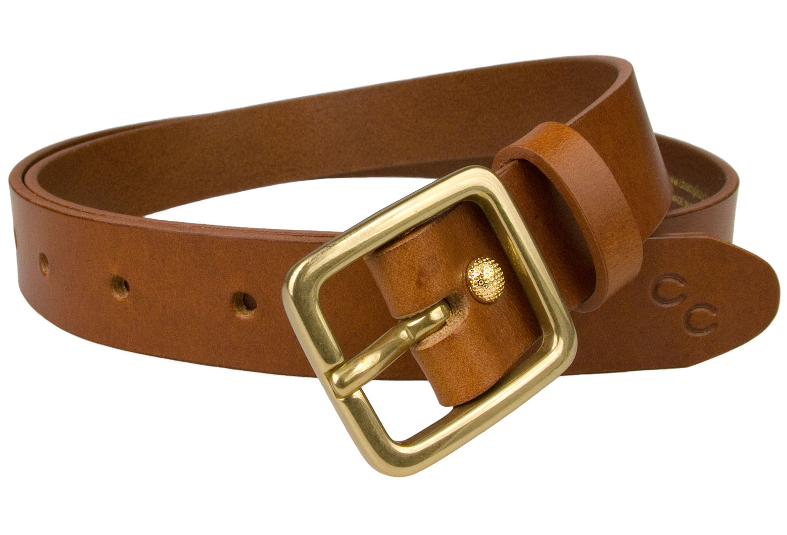 Womens Narrow Tan Leather Belt Solid Brass Buckle - Champion Chase