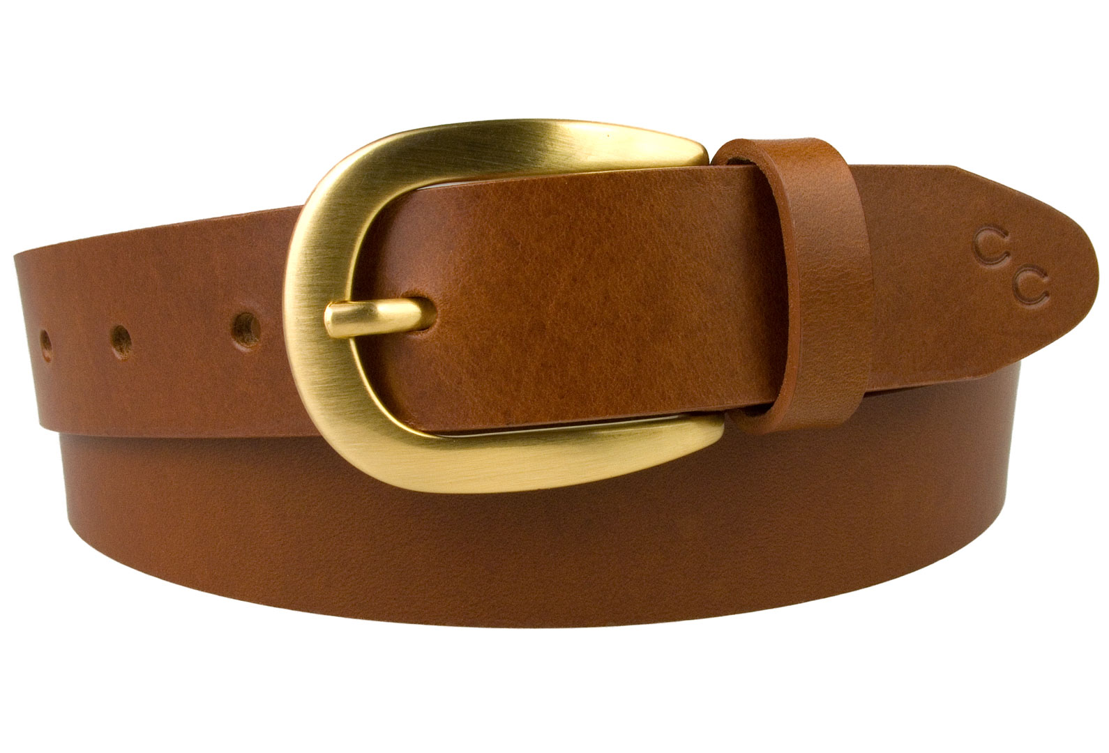 Womens Tan Leather Belt With Brushed Gold Buckle - Champion Chase