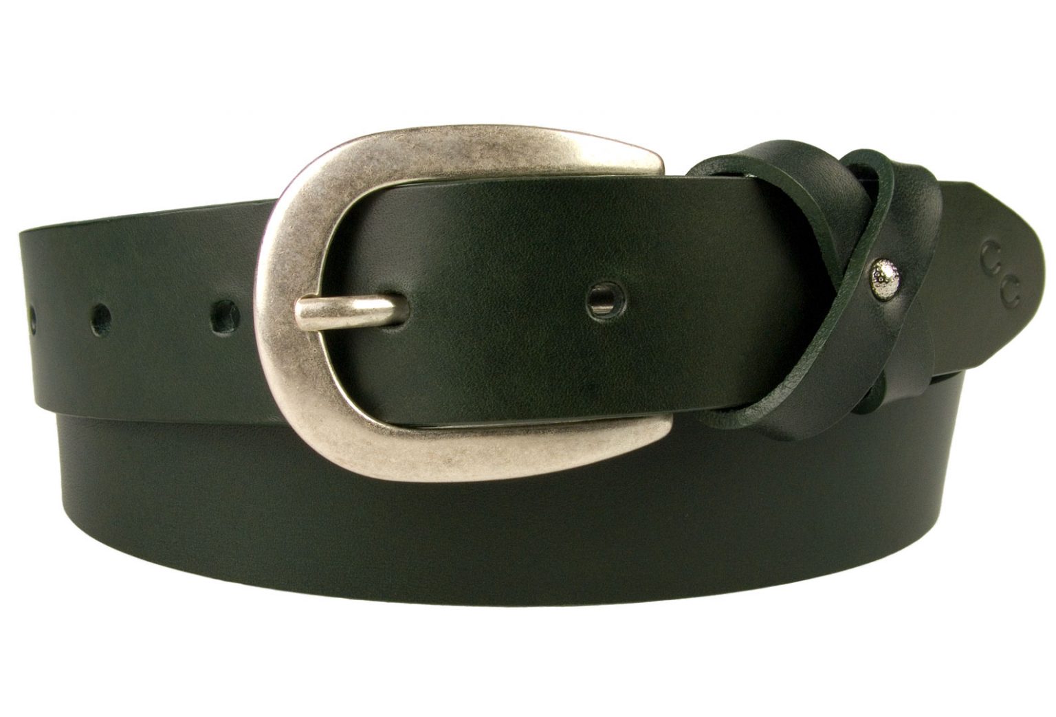 Womens Green Leather Belt With Silver Plated Buckle Champion Chase