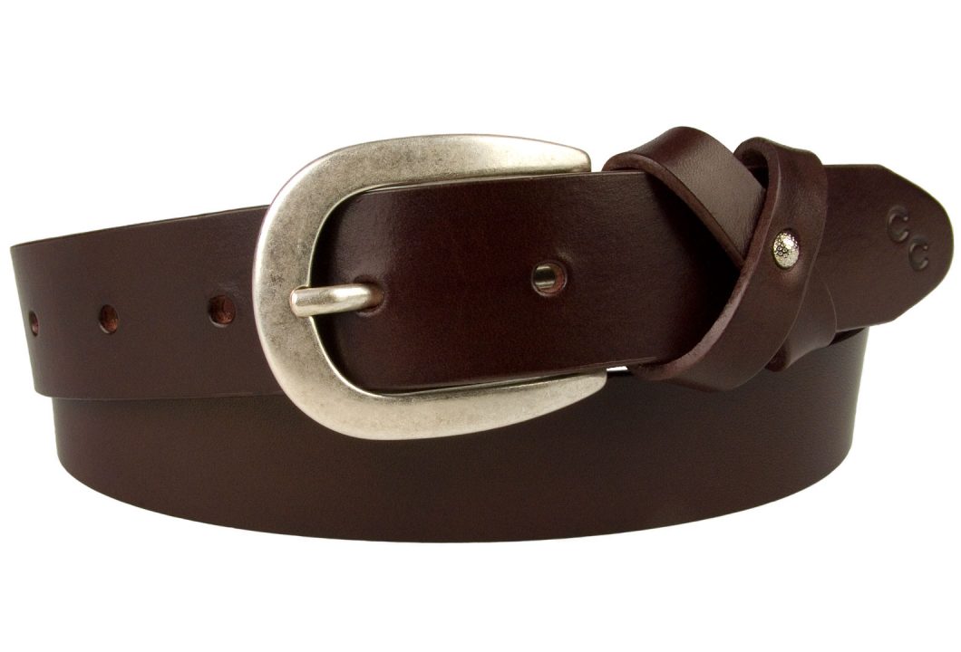 Leather Belt In Rich Mulberry Tone Leather. Made In UK using high quality Italian Full Grain Leather and Silver Plated Buckle.