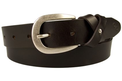 Womens Dark Brown Leather Belt With Decorative Belt Loop. Made In UK By Skilled British Craftsmen. Made with Italian full grain leather and Silver Plated Buckle. 3 cm Wide.