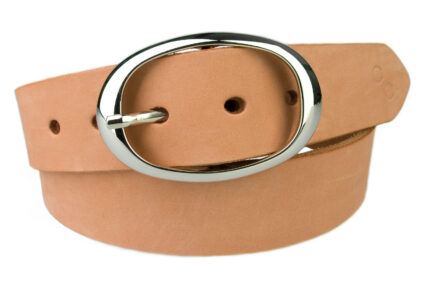 Nubuck Leather Belt With Oval Shaped Buckle - Pastel Teracotta Leather
