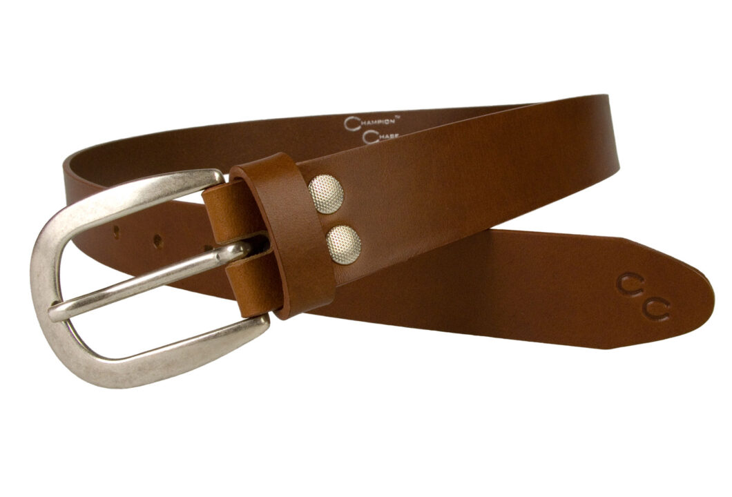 Womens Tan Belt With Old Silver Tone Buckle. Made In UK with Italian full grain vegetable tanned leather and Italian made silver plated buckle. 3cm Wide