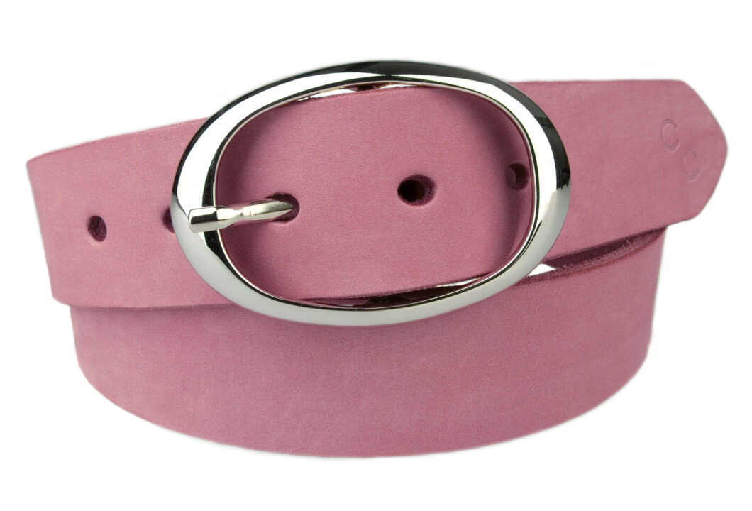 Pastel Pink Leather Belt In Italian Nubuck 3.7cm Wide
