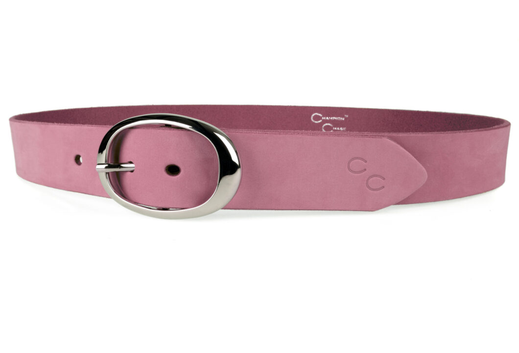 Pastel Pink Leather Belt In Italian Nubuck 3.7cm Wide Left Facing